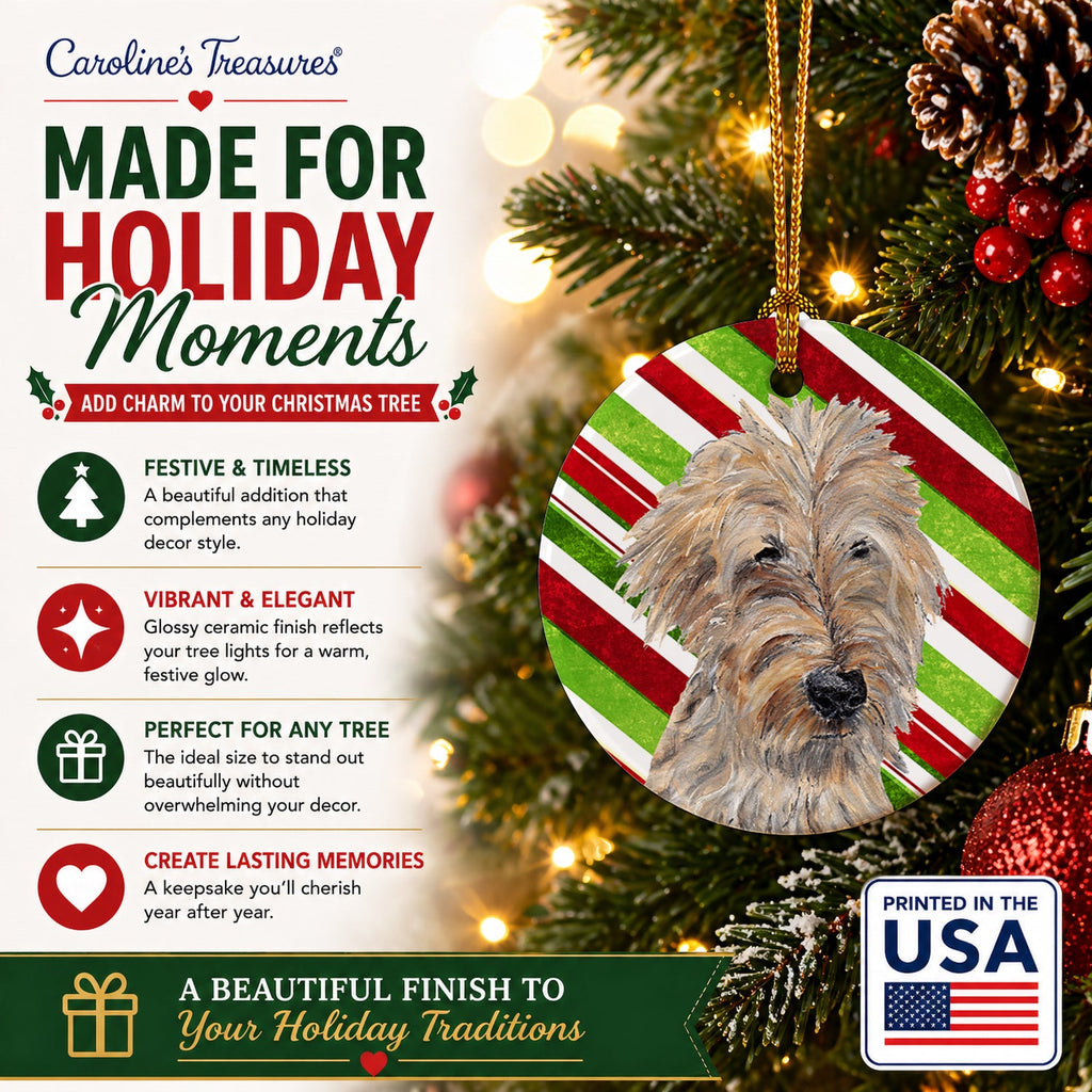 Golden Doodle Candy Cane Christmas Ceramic Ornament Christmas Tree Hanging Decorations for Home Christmas Holiday, Party, Gift, 3 in, Multicolor