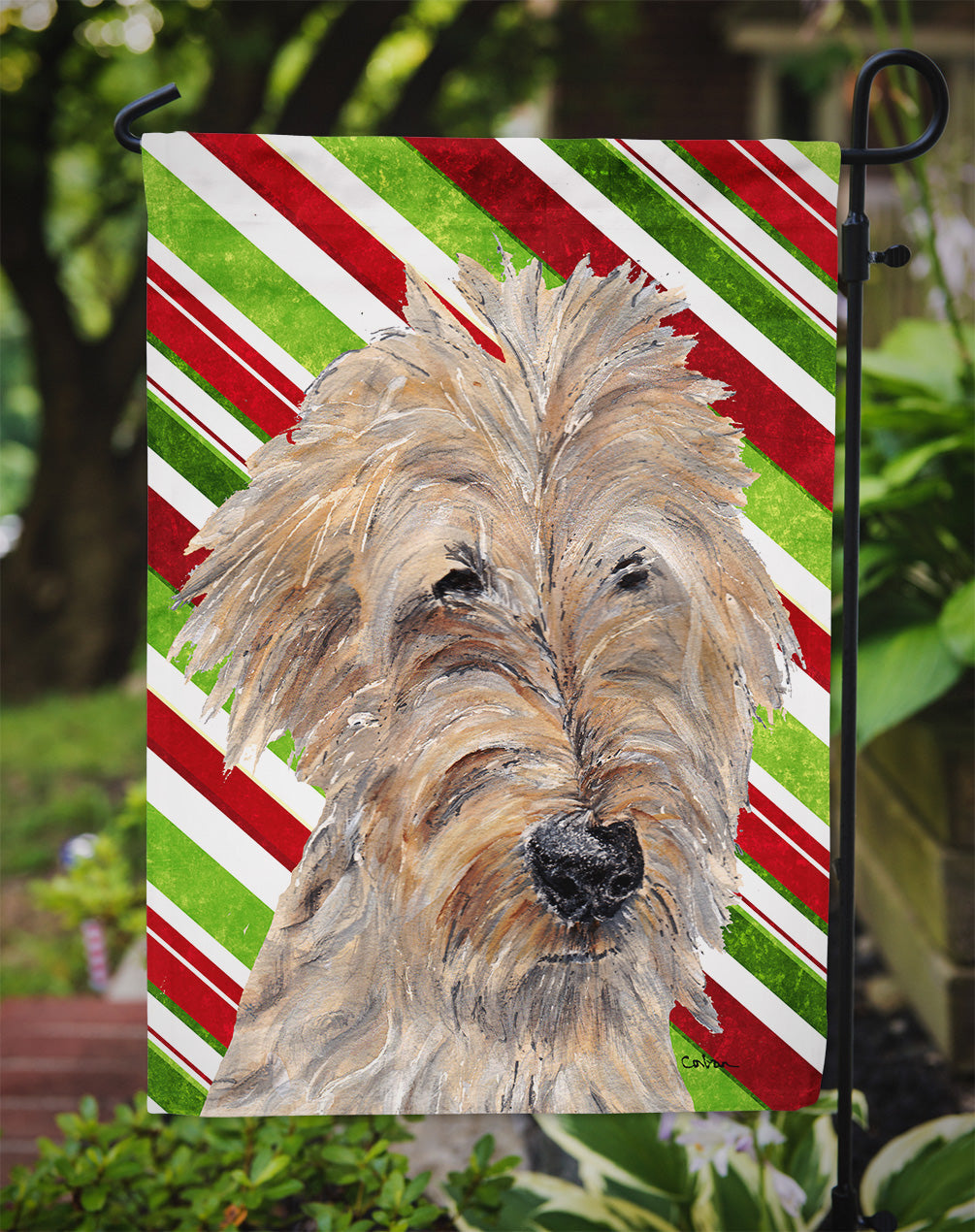 Golden Doodle Candy Cane Christmas Garden Flag Mailbox Decorative Yard Banner Outside Patio Artwork for Flower Beds, Garden Size, Multicolor