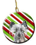 Chinese Crested Candy Cane Christmas Ceramic Ornament Christmas Tree Hanging Decorations for Home Christmas Holiday, Party, Gift, 3 in, Multicolor