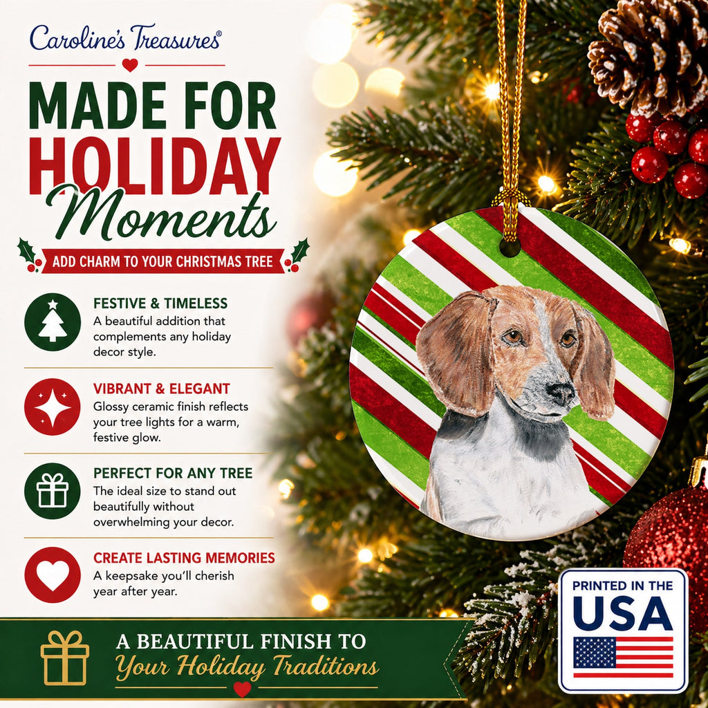 English Foxhound Candy Cane Christmas Ceramic Ornament Christmas Tree Hanging Decorations for Home Christmas Holiday, Party, Gift, 3 in, Multicolor