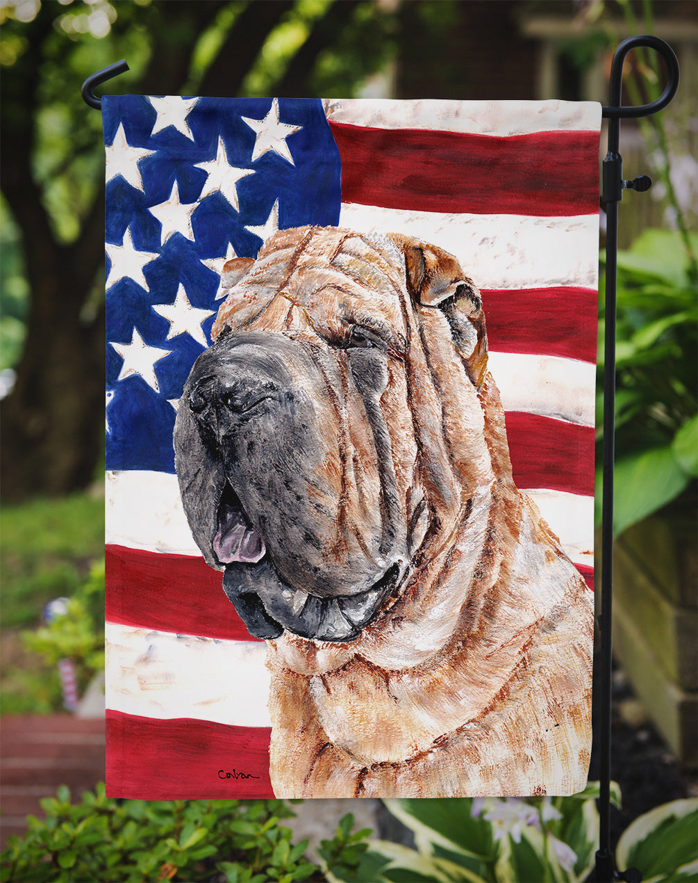 Shar Pei with American Flag USA Garden Flag Mailbox Decorative Yard Banner Outside Patio Artwork for Flower Beds, Garden Size, Multicolor
