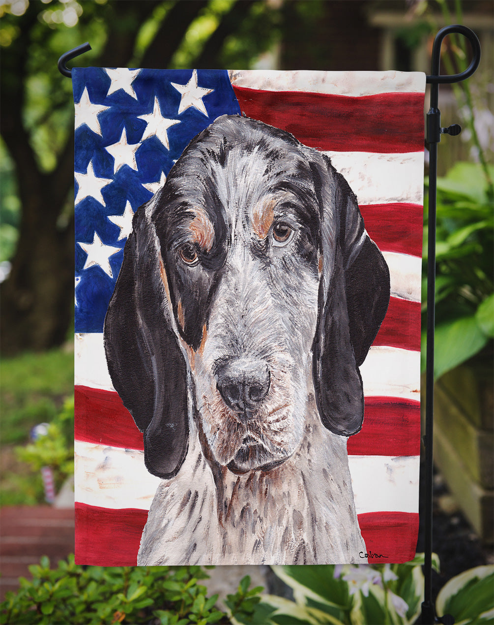 Blue Tick Coonhound with American Flag USA Garden Flag Mailbox Decorative Yard Banner Outside Patio Artwork for Flower Beds, Garden Size, Multicolor