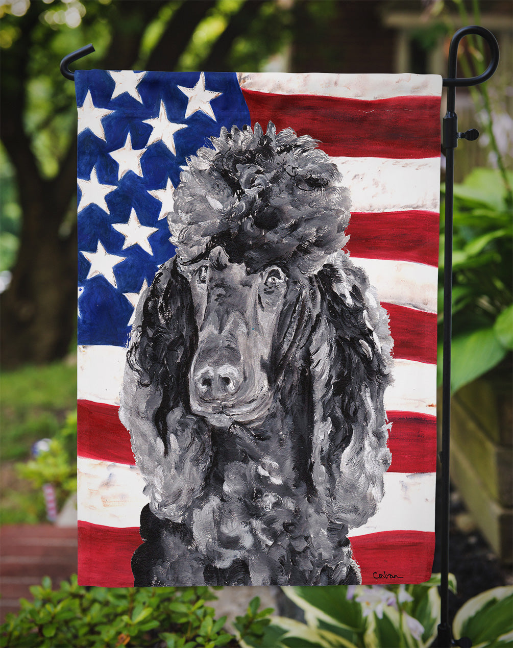Black Standard Poodle with American Flag USA Garden Flag Mailbox Decorative Yard Banner Outside Patio Artwork for Flower Beds, Garden Size, Multicolor