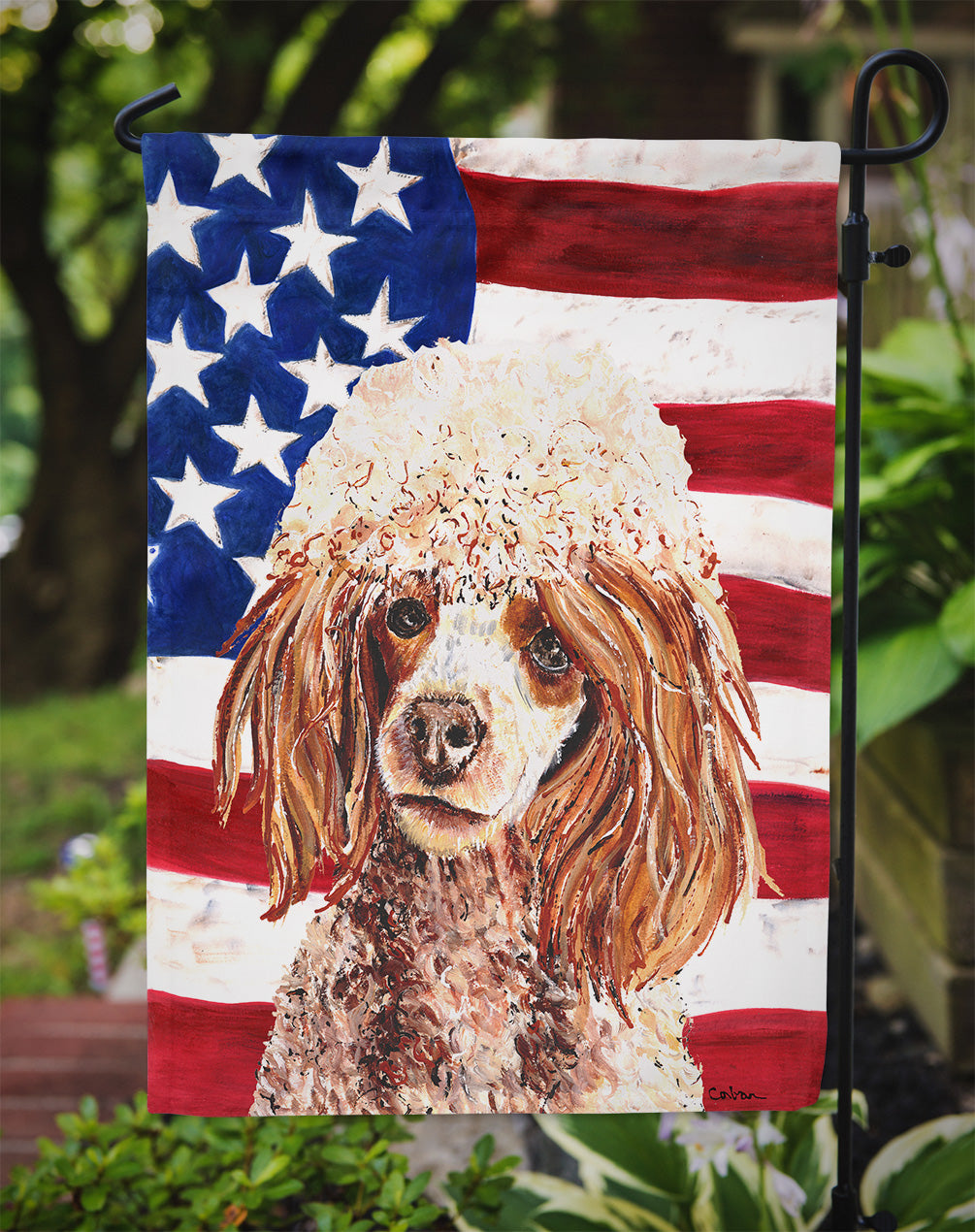 Red Miniature Poodle with American Flag USA Garden Flag Mailbox Decorative Yard Banner Outside Patio Artwork for Flower Beds, Garden Size, Multicolor
