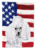 White Toy Poodle with American Flag USA Garden Flag Mailbox Decorative Yard Banner Outside Patio Artwork for Flower Beds, Garden Size, Multicolor