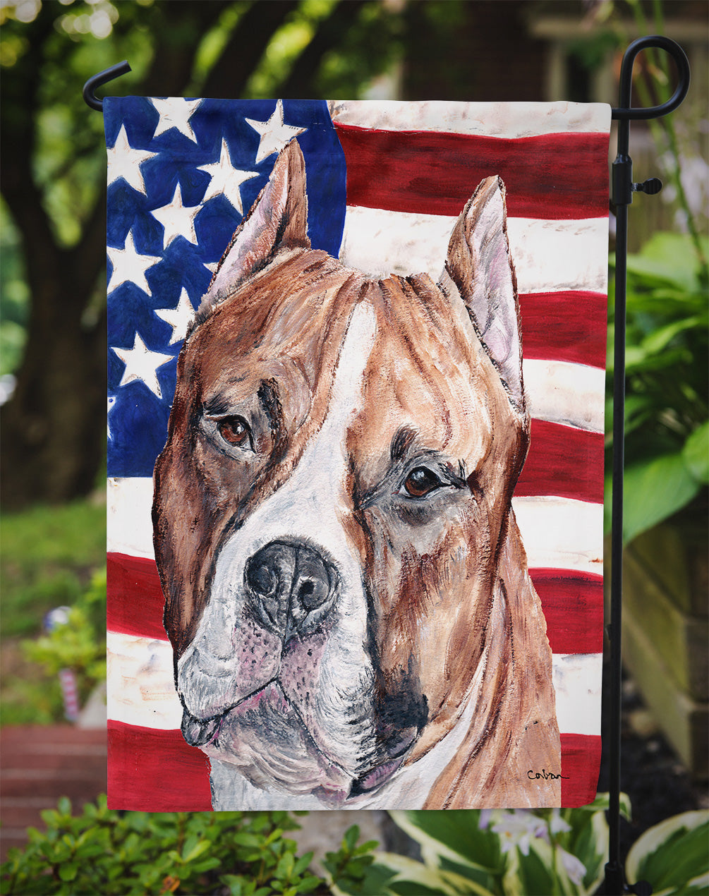 Staffordshire Bull Terrier Staffie with American Flag USA Garden Flag Mailbox Decorative Yard Banner Outside Patio Artwork for Flower Beds, Garden Size, Multicolor