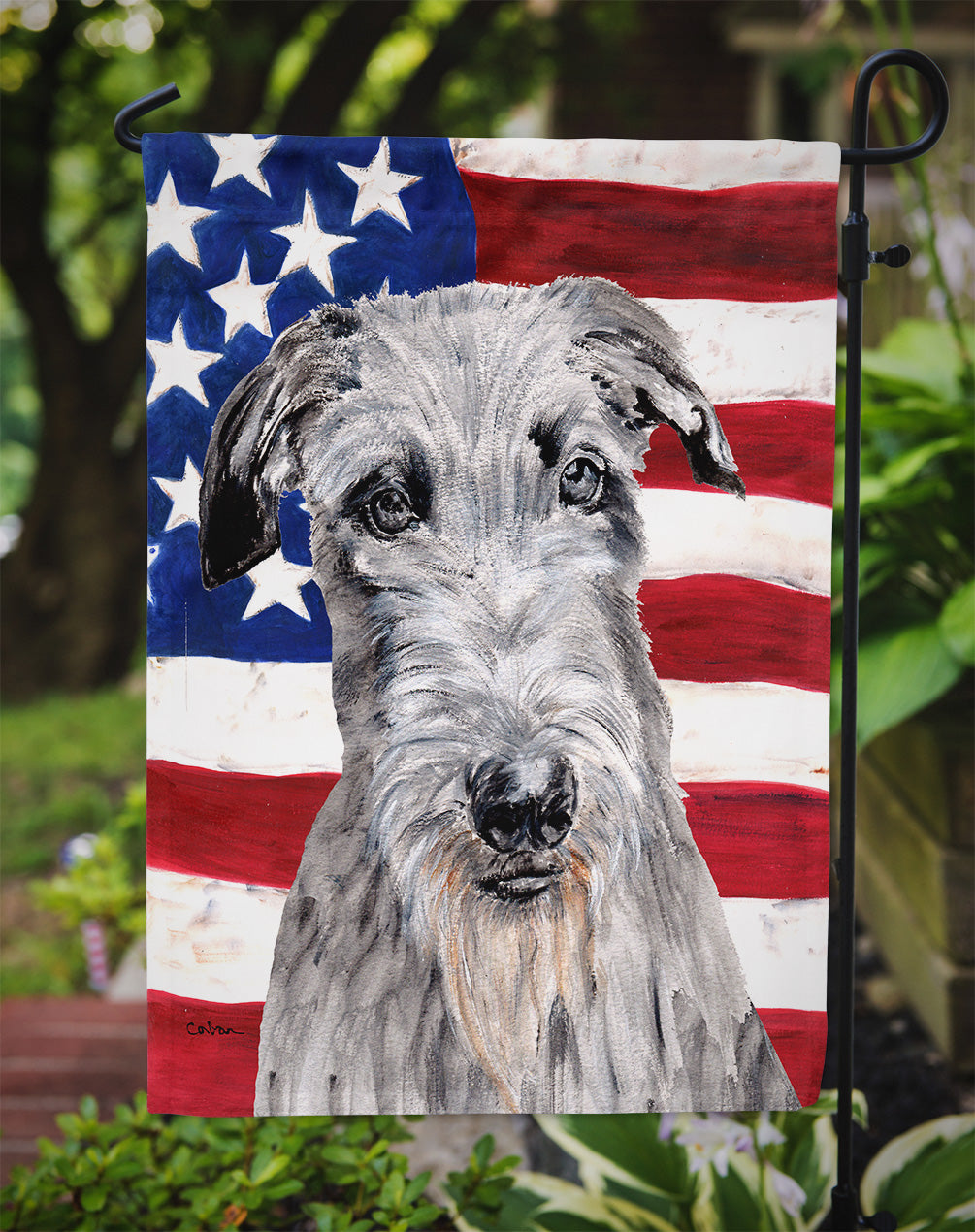 Scottish Deerhound with American Flag USA Garden Flag Mailbox Decorative Yard Banner Outside Patio Artwork for Flower Beds, Garden Size, Multicolor