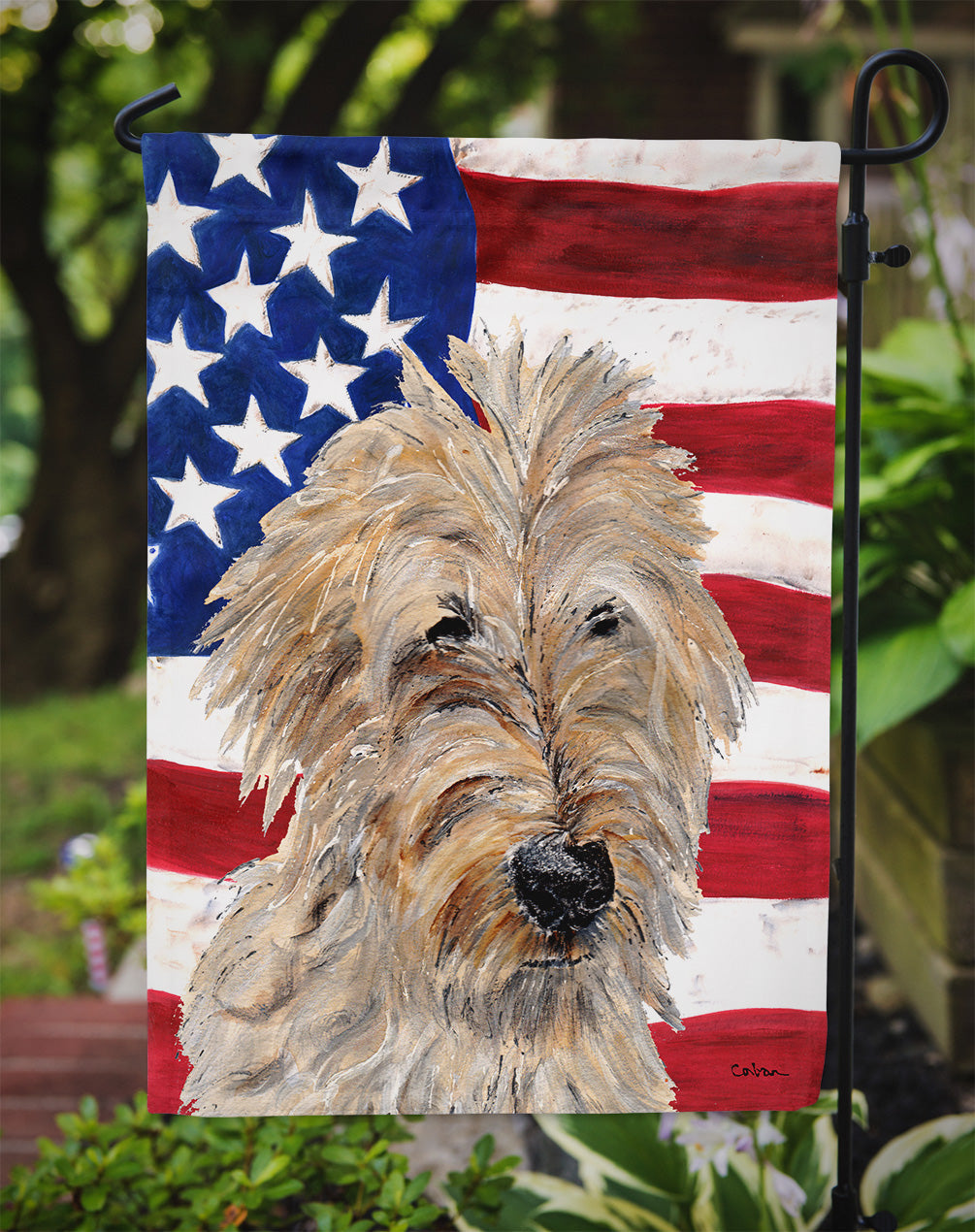 Golden Doodle 2 with American Flag USA Garden Flag Mailbox Decorative Yard Banner Outside Patio Artwork for Flower Beds, Garden Size, Multicolor
