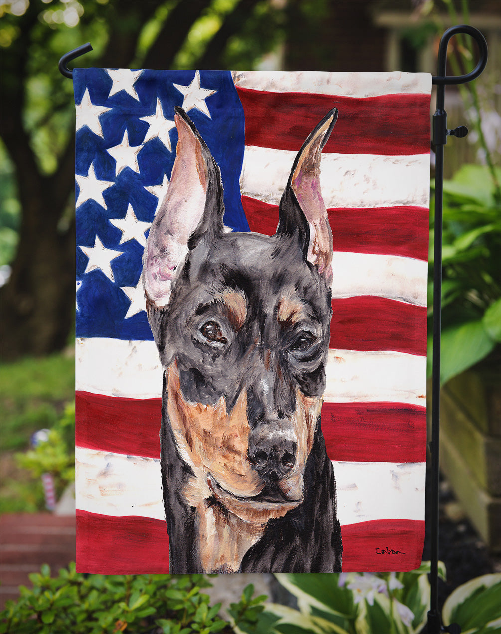 German Pinscher with American Flag USA Garden Flag Mailbox Decorative Yard Banner Outside Patio Artwork for Flower Beds, Garden Size, Multicolor