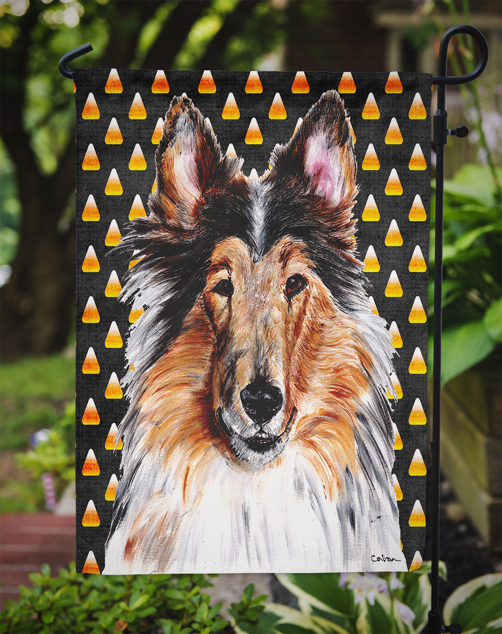 Collie Candy Corn Halloween Garden Flag Mailbox Decorative Yard Banner Outside Patio Artwork for Flower Beds, Garden Size, Multicolor