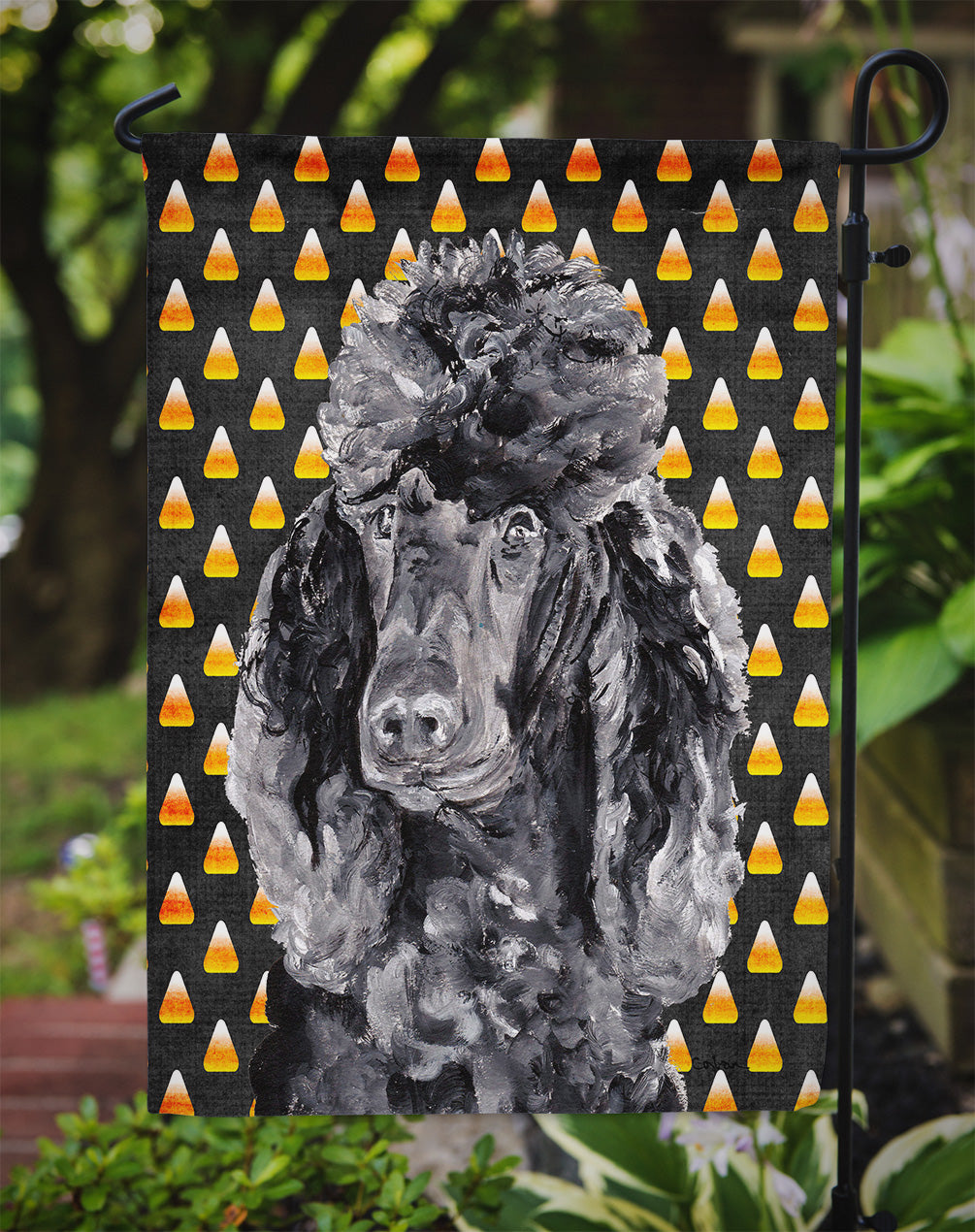 Black Standard Poodle Candy Corn Halloween Garden Flag Mailbox Decorative Yard Banner Outside Patio Artwork for Flower Beds, Garden Size, Multicolor