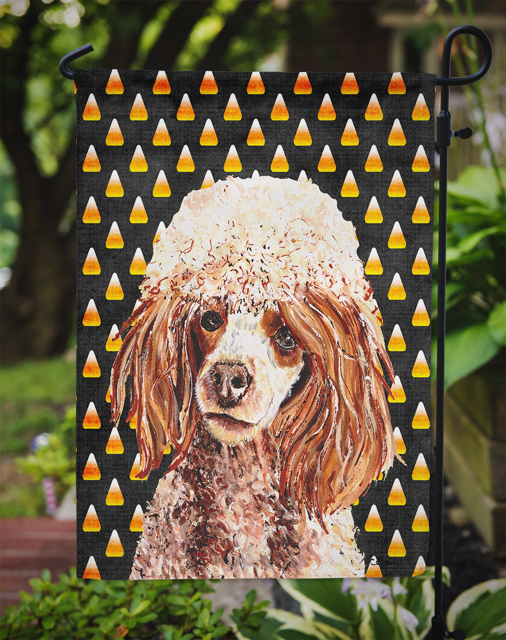 Red Miniature Poodle Candy Corn Halloween Garden Flag Mailbox Decorative Yard Banner Outside Patio Artwork for Flower Beds, Garden Size, Multicolor
