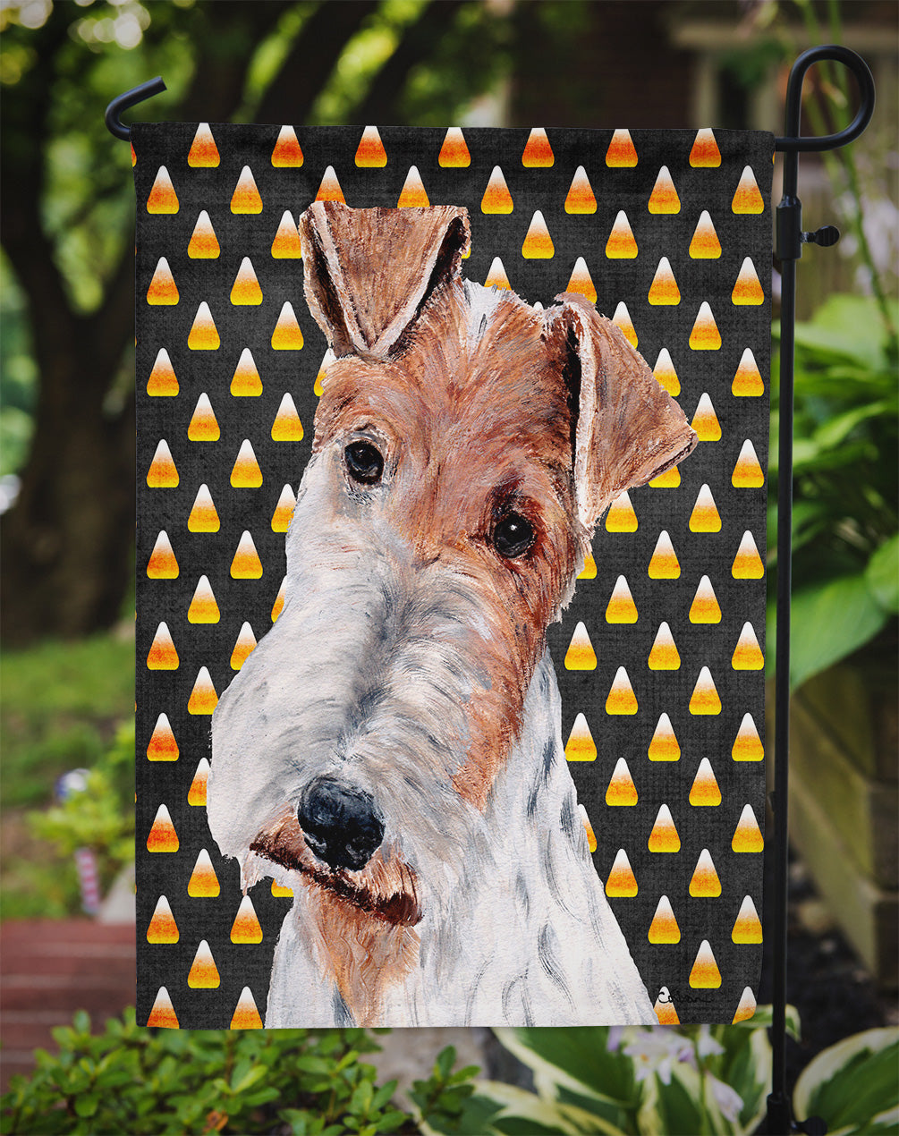 Wire Fox Terrier Candy Corn Halloween Garden Flag Mailbox Decorative Yard Banner Outside Patio Artwork for Flower Beds, Garden Size, Multicolor