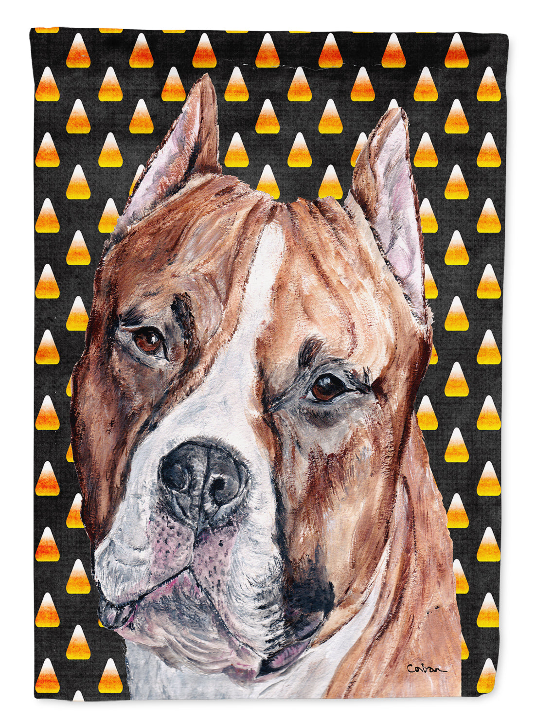 Staffordshire Bull Terrier Staffie Candy Corn Halloween Garden Flag Mailbox Decorative Yard Banner Outside Patio Artwork for Flower Beds, Garden Size, Multicolor