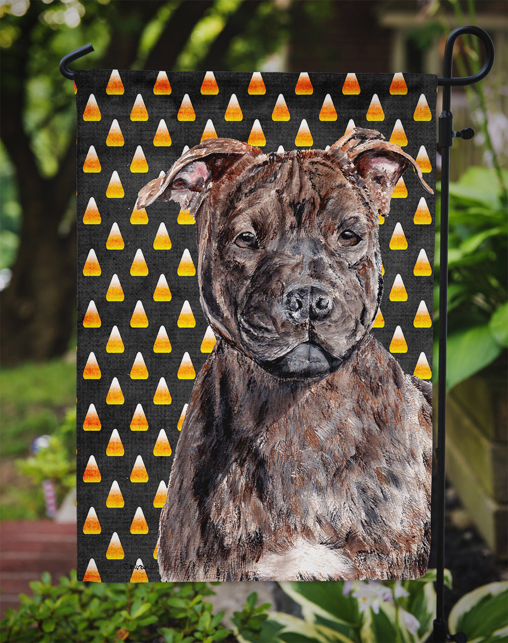 Staffordshire Bull Terrier Staffie Candy Corn Halloween Garden Flag Mailbox Decorative Yard Banner Outside Patio Artwork for Flower Beds, Garden Size, Multicolor