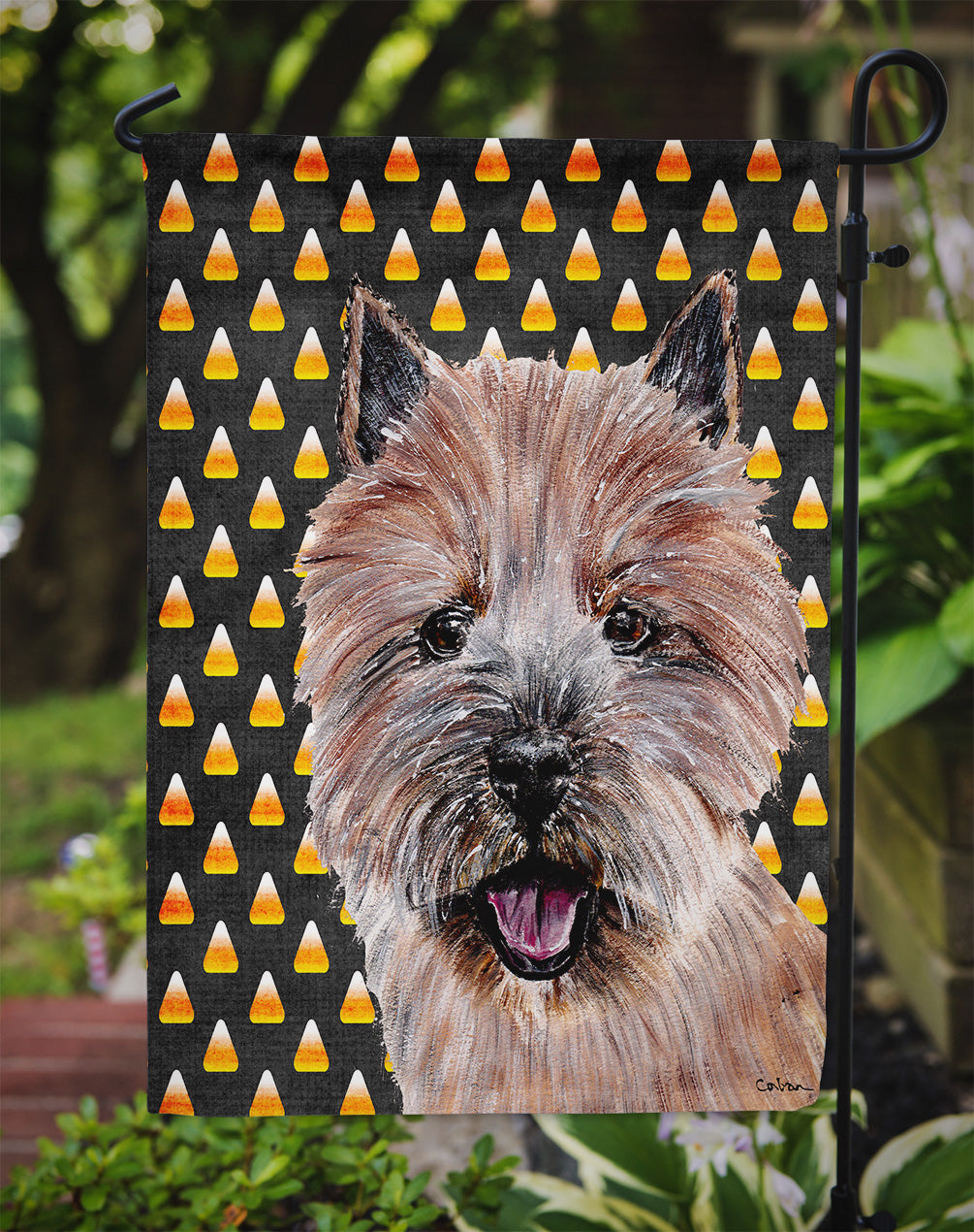 Norwich Terrier Candy Corn Halloween Garden Flag Mailbox Decorative Yard Banner Outside Patio Artwork for Flower Beds, Garden Size, Multicolor