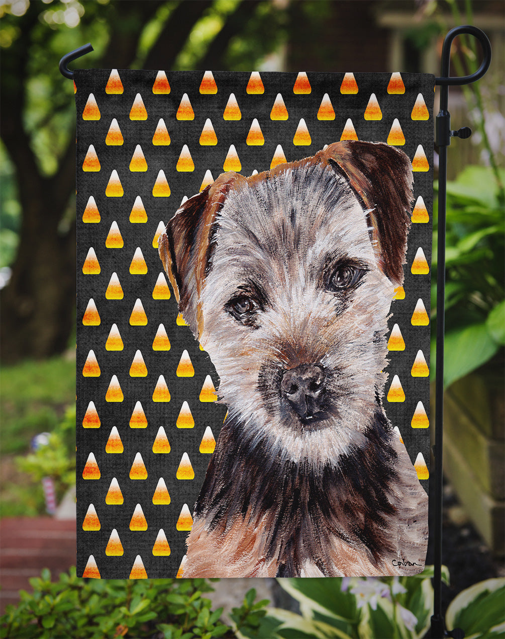 Norfolk Terrier Puppy Candy Corn Halloween Garden Flag Mailbox Decorative Yard Banner Outside Patio Artwork for Flower Beds, Garden Size, Multicolor