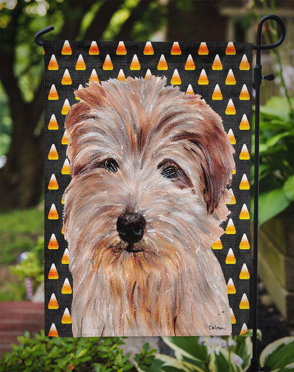 Norfolk Terrier Candy Corn Halloween Garden Flag Mailbox Decorative Yard Banner Outside Patio Artwork for Flower Beds, Garden Size, Multicolor
