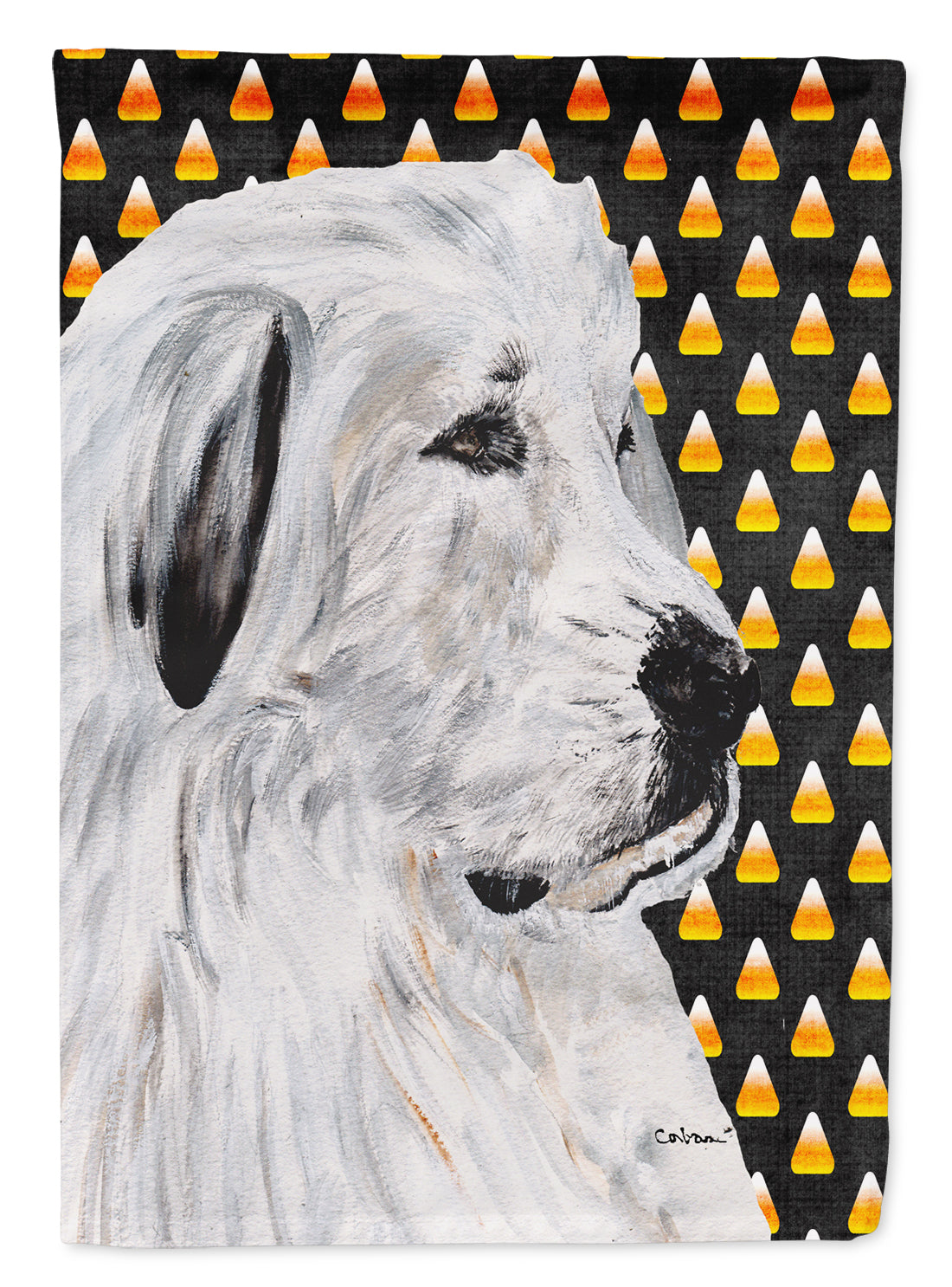 Great Pyrenees Candy Corn Halloween Garden Flag Mailbox Decorative Yard Banner Outside Patio Artwork for Flower Beds, Garden Size, Multicolor