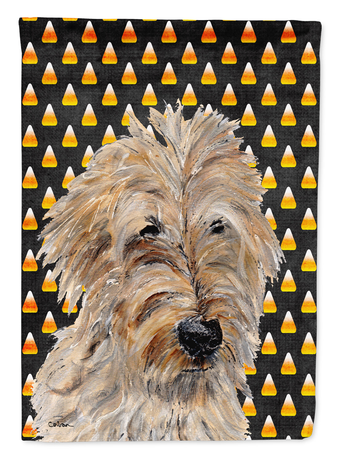 Golden Doodle 2 Candy Corn Halloween Garden Flag Mailbox Decorative Yard Banner Outside Patio Artwork for Flower Beds, Garden Size, Multicolor