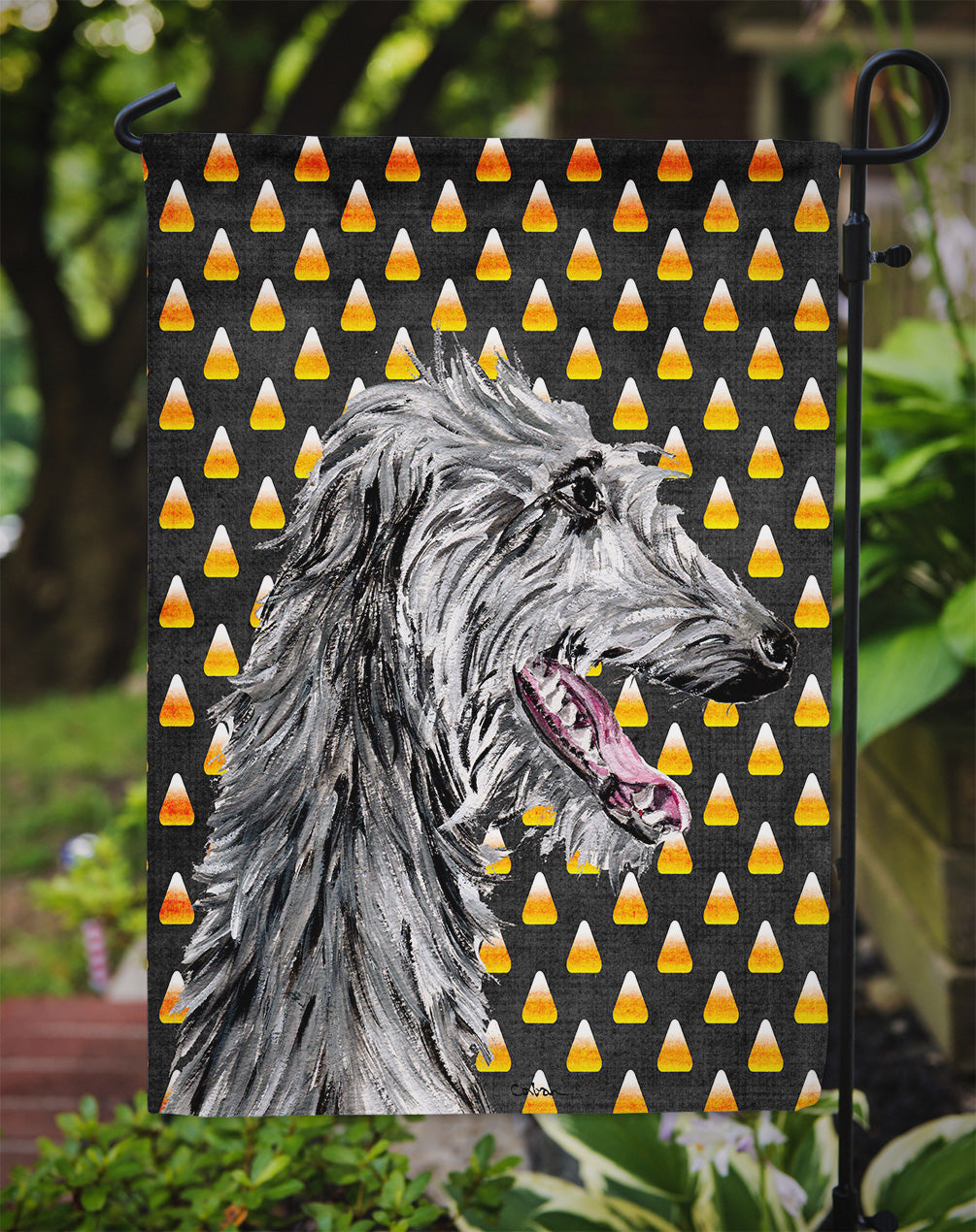 Scottish Deerhound Candy Corn Halloween Garden Flag Mailbox Decorative Yard Banner Outside Patio Artwork for Flower Beds, Garden Size, Multicolor