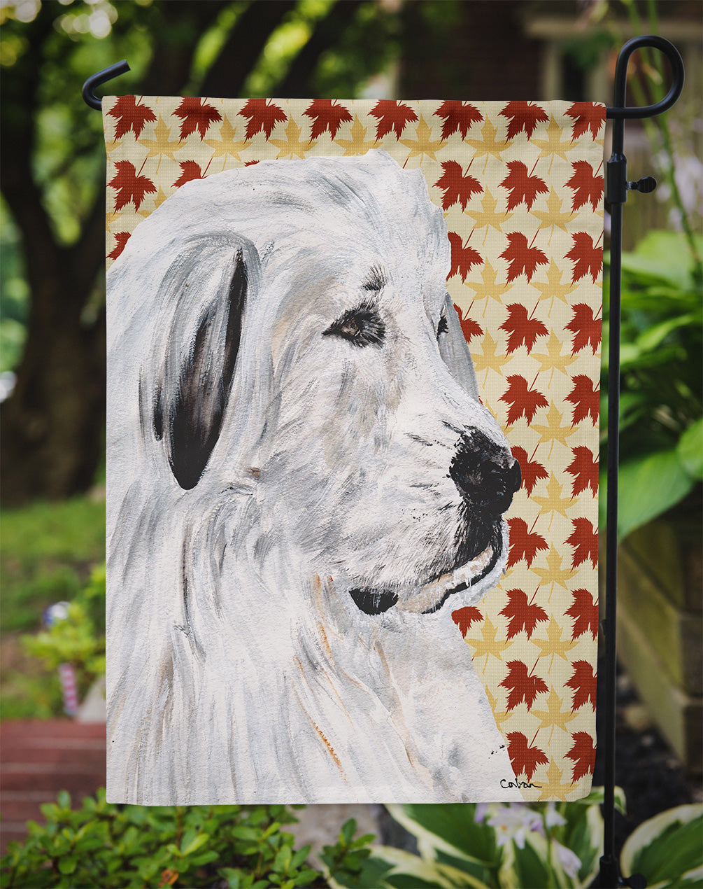 Great Pyrenees Fall Leaves Garden Flag Mailbox Decorative Yard Banner Outside Patio Artwork for Flower Beds, Garden Size, Multicolor