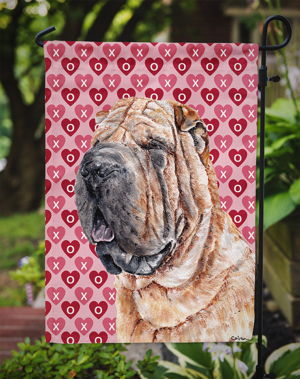 Shar Pei Hearts and Love Garden Flag Mailbox Decorative Yard Banner Outside Patio Artwork for Flower Beds, Garden Size, Multicolor