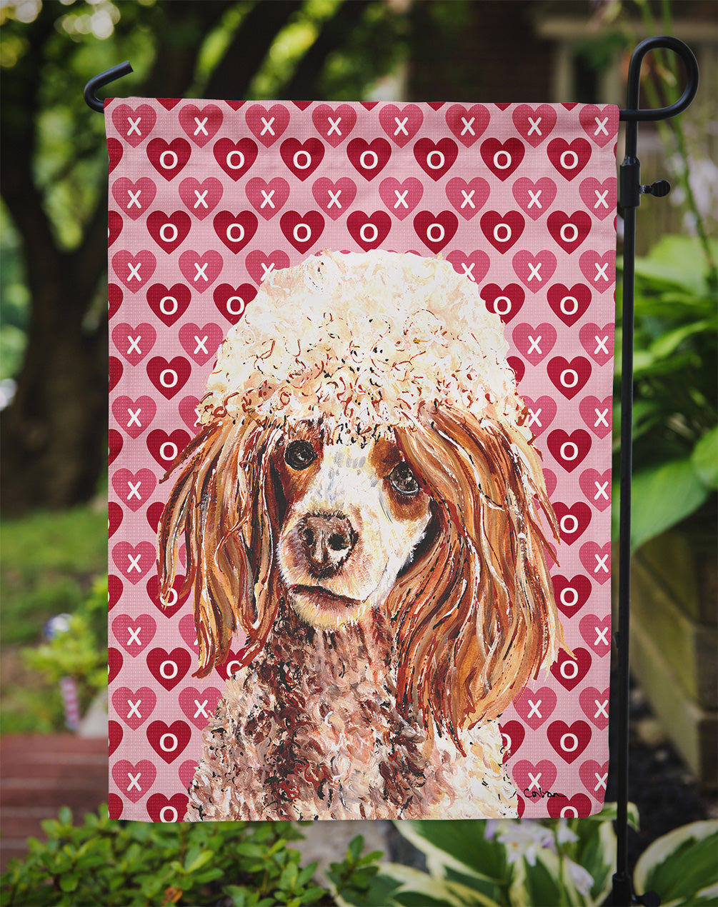 Red Miniature Poodle Hearts and Love Garden Flag Mailbox Decorative Yard Banner Outside Patio Artwork for Flower Beds, Garden Size, Multicolor
