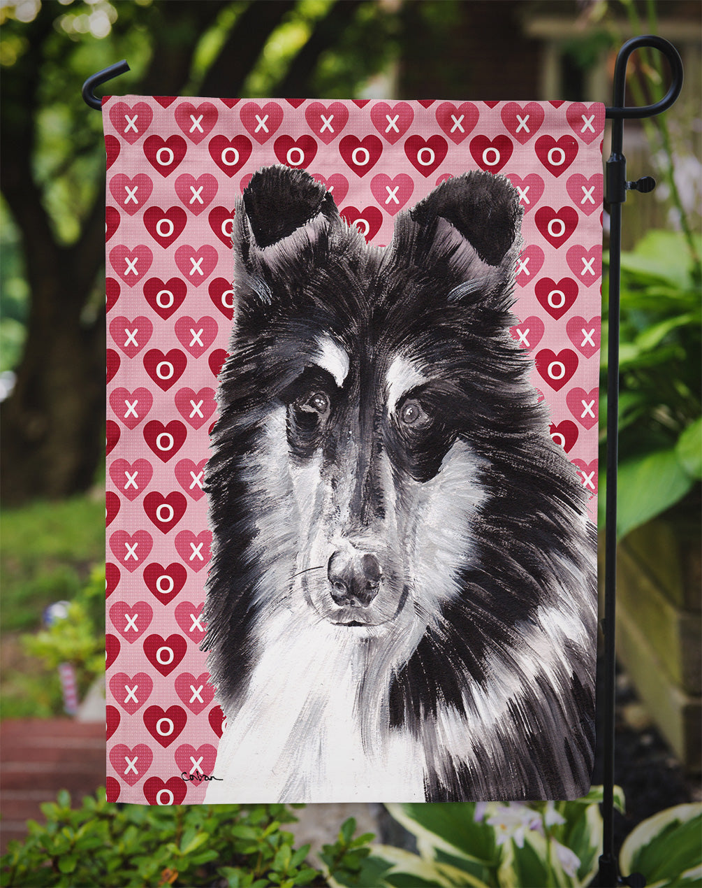 Black and White Collie Hearts and Love Garden Flag Mailbox Decorative Yard Banner Outside Patio Artwork for Flower Beds, Garden Size, Multicolor