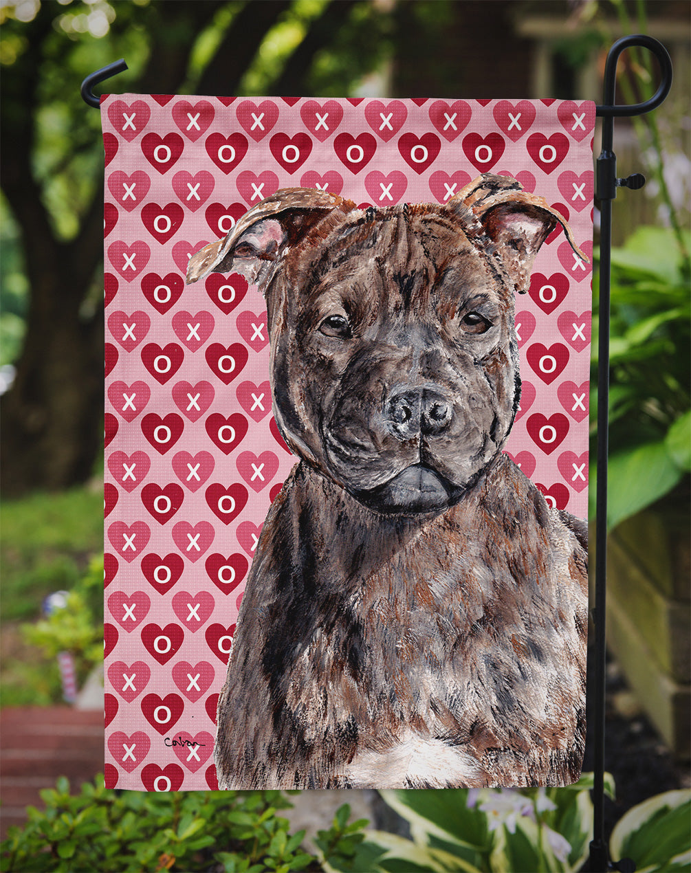 Staffordshire Bull Terrier Staffie Hearts and Love Garden Flag Mailbox Decorative Yard Banner Outside Patio Artwork for Flower Beds, Garden Size, Multicolor