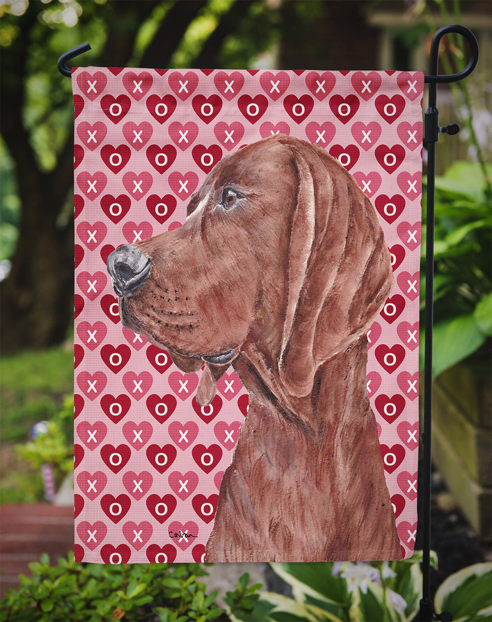 Redbone Coonhound Hearts and Love Garden Flag Mailbox Decorative Yard Banner Outside Patio Artwork for Flower Beds, Garden Size, Multicolor