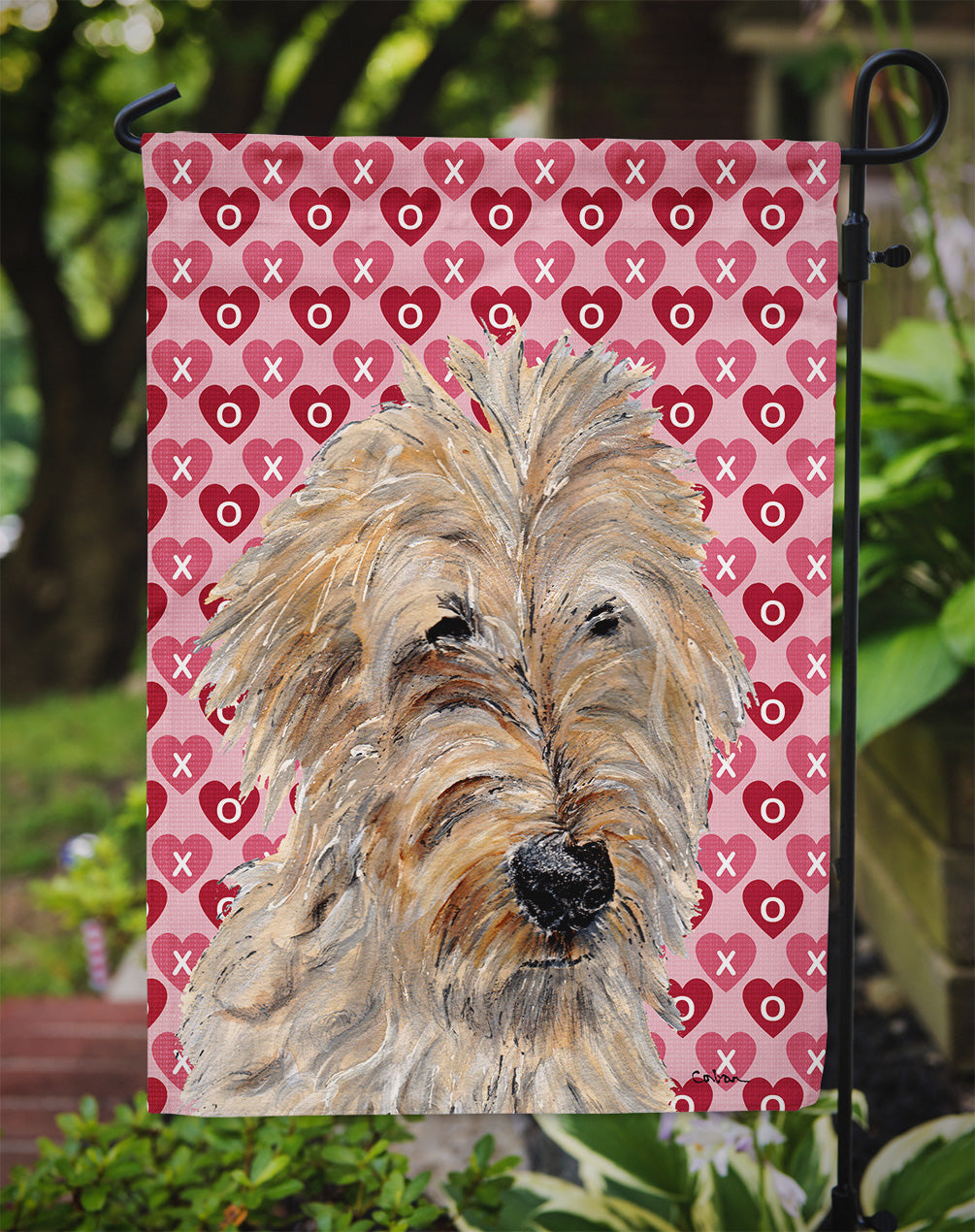 Golden Doodle 2 Hearts and Love Garden Flag Mailbox Decorative Yard Banner Outside Patio Artwork for Flower Beds, Garden Size, Multicolor