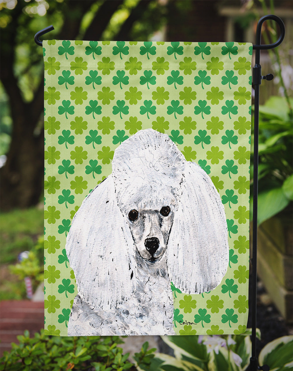 White Toy Poodle Lucky Shamrock St. Patrick's Day Garden Flag Mailbox Decorative Yard Banner Outside Patio Artwork for Flower Beds, Garden Size, Multicolor