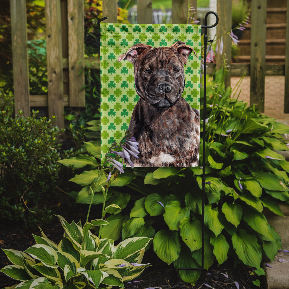 Staffordshire Bull Terrier Staffie Lucky Shamrock St. Patrick's Day Garden Flag Mailbox Decorative Yard Banner Outside Patio Artwork for Flower Beds, Garden Size, Multicolor