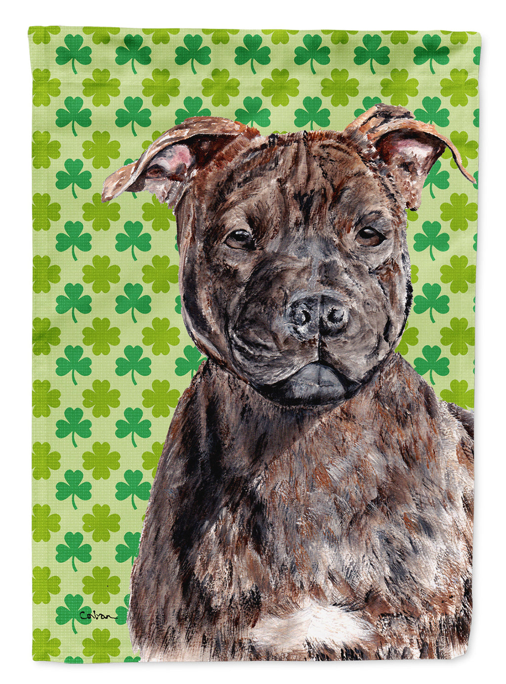 Staffordshire Bull Terrier Staffie Lucky Shamrock St. Patrick's Day Garden Flag Mailbox Decorative Yard Banner Outside Patio Artwork for Flower Beds, Garden Size, Multicolor