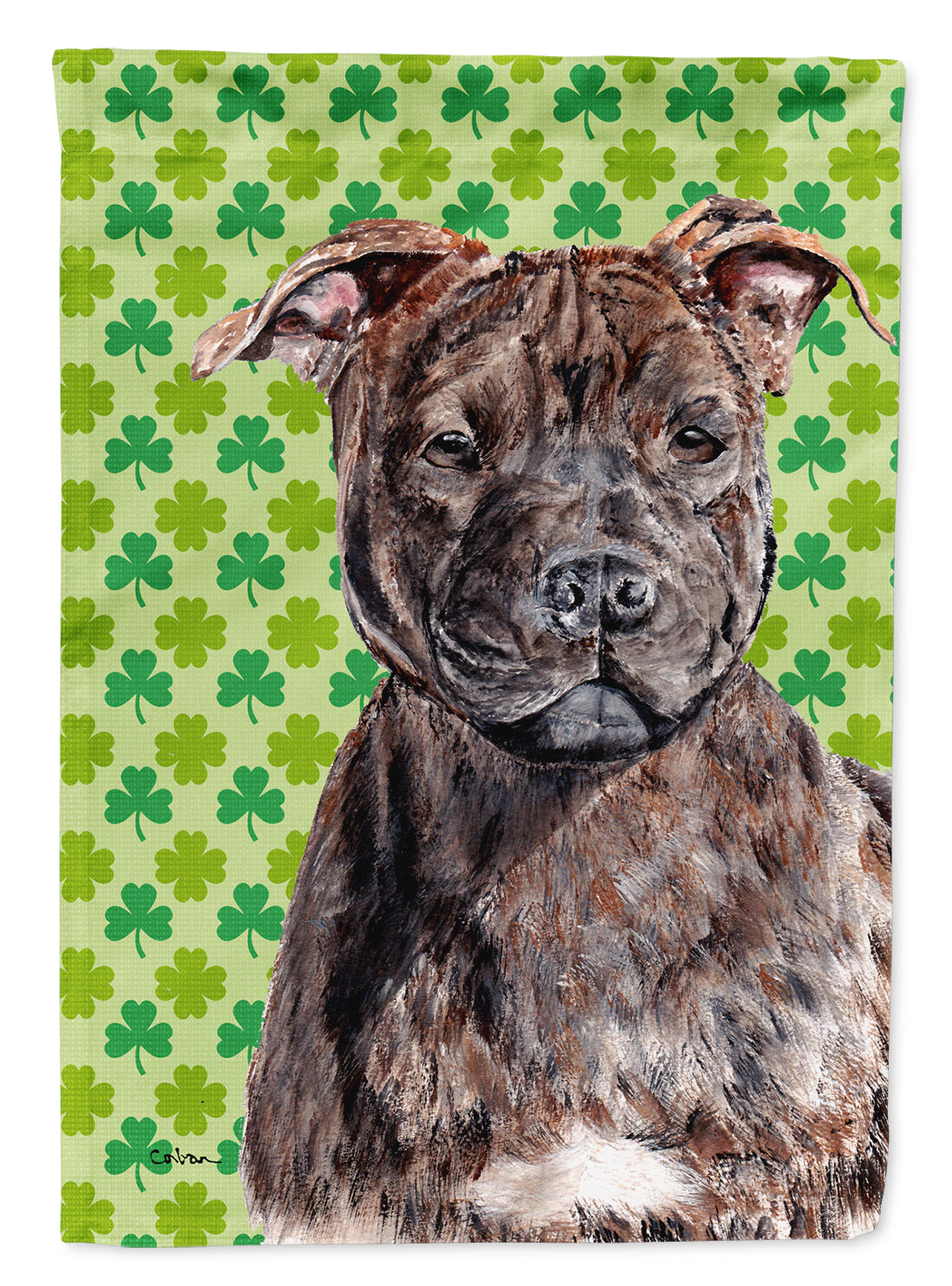 Staffordshire Bull Terrier Staffie Lucky Shamrock St. Patrick's Day Garden Flag Mailbox Decorative Yard Banner Outside Patio Artwork for Flower Beds, Garden Size, Multicolor