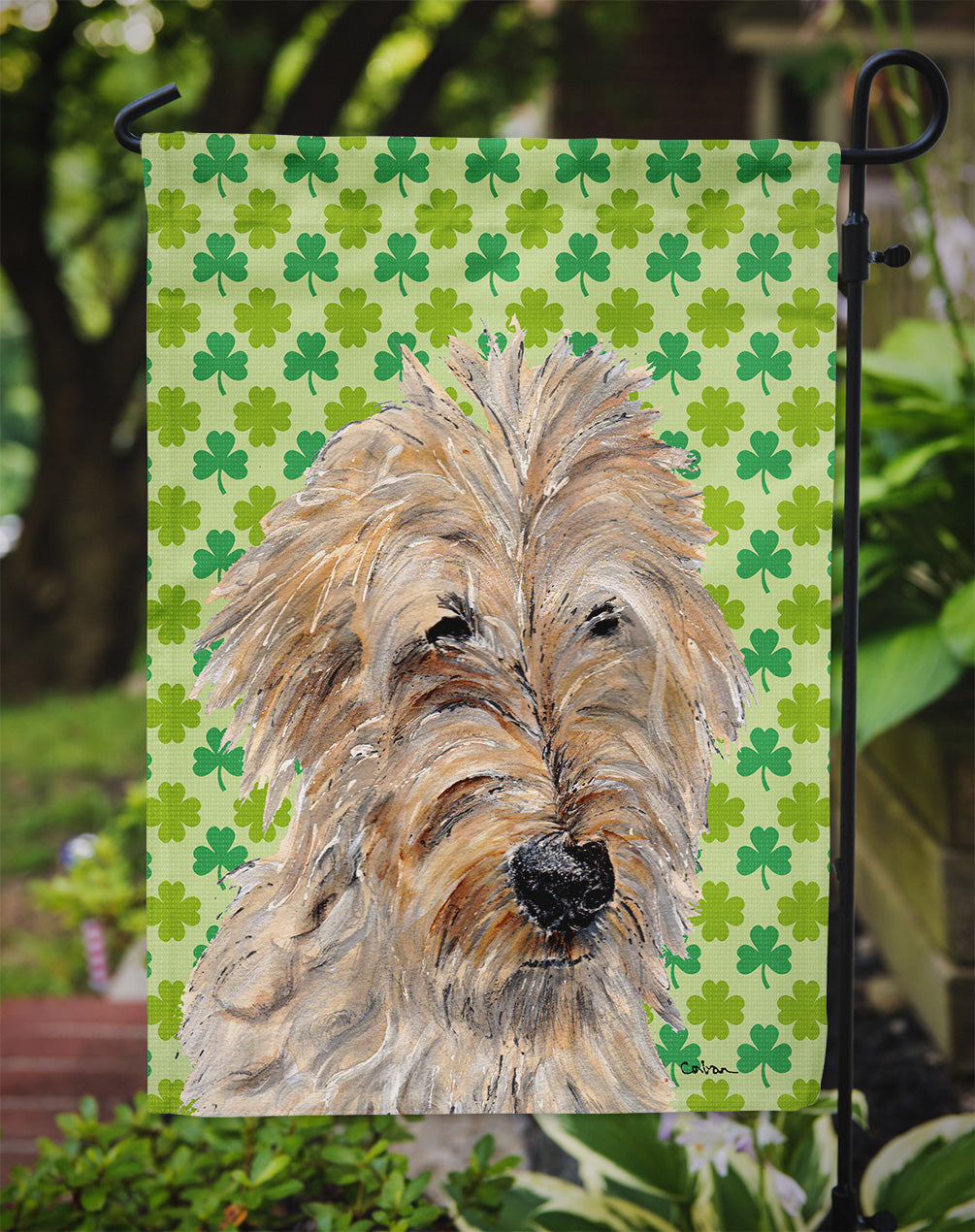 Golden Doodle 2 Lucky Shamrock St. Patrick's Day Garden Flag Mailbox Decorative Yard Banner Outside Patio Artwork for Flower Beds, Garden Size, Multicolor