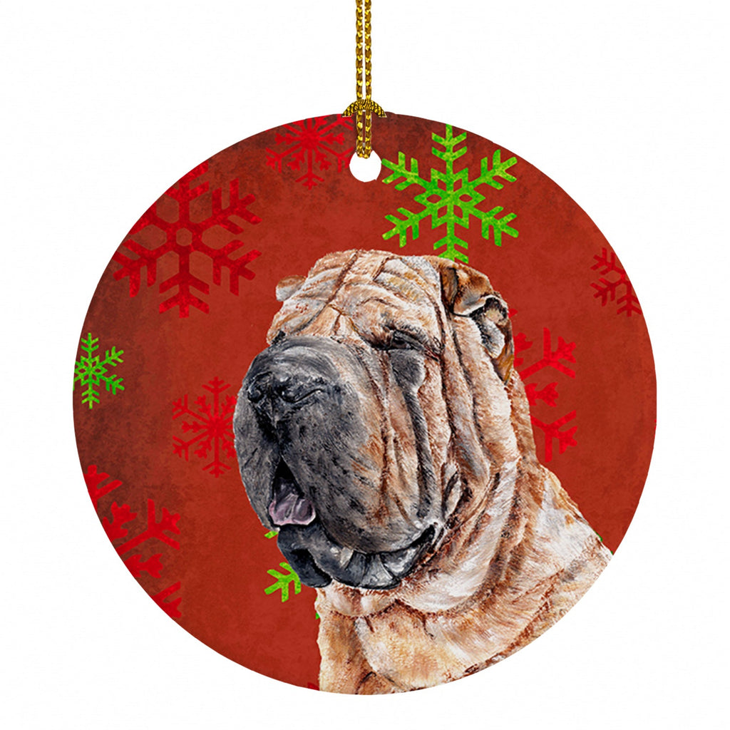 Shar Pei Red Snowflakes Holiday Ceramic Ornament Christmas Tree Hanging Decorations for Home Christmas Holiday, Party, Gift, 3 in, Multicolor
