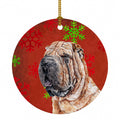 Shar Pei Red Snowflakes Holiday Ceramic Ornament Christmas Tree Hanging Decorations for Home Christmas Holiday, Party, Gift, 3 in, Multicolor