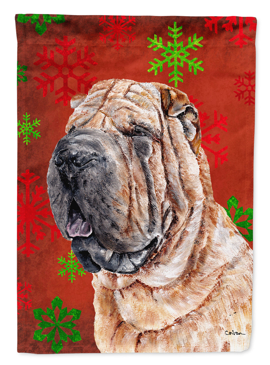 Shar Pei Red Snowflakes Holiday Garden Flag Mailbox Decorative Yard Banner Outside Patio Artwork for Flower Beds, Garden Size, Multicolor