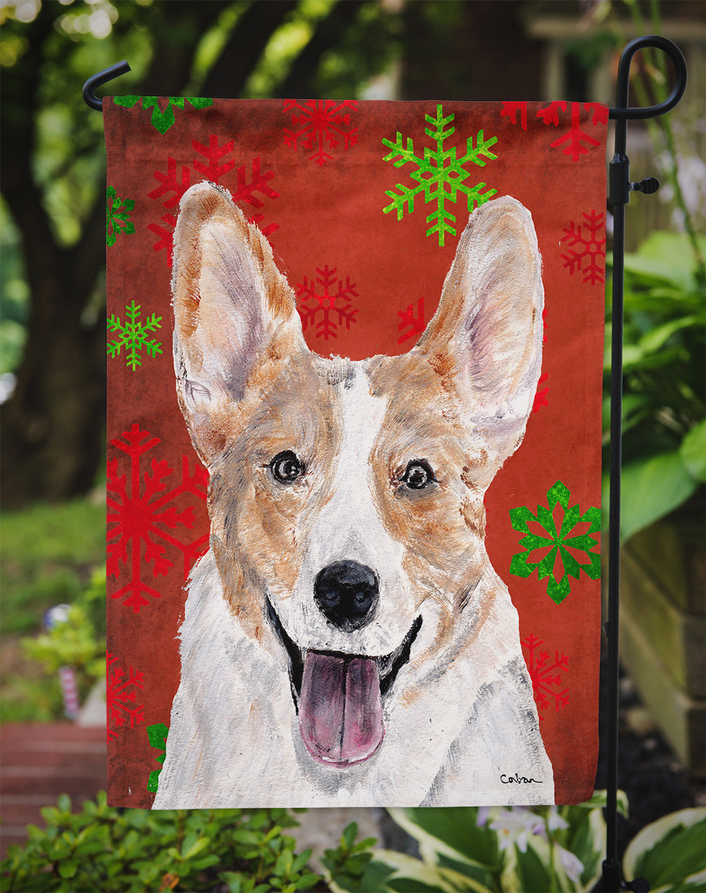 Cardigan Corgi Red Snowflakes Holiday Garden Flag Mailbox Decorative Yard Banner Outside Patio Artwork for Flower Beds, Garden Size, Multicolor