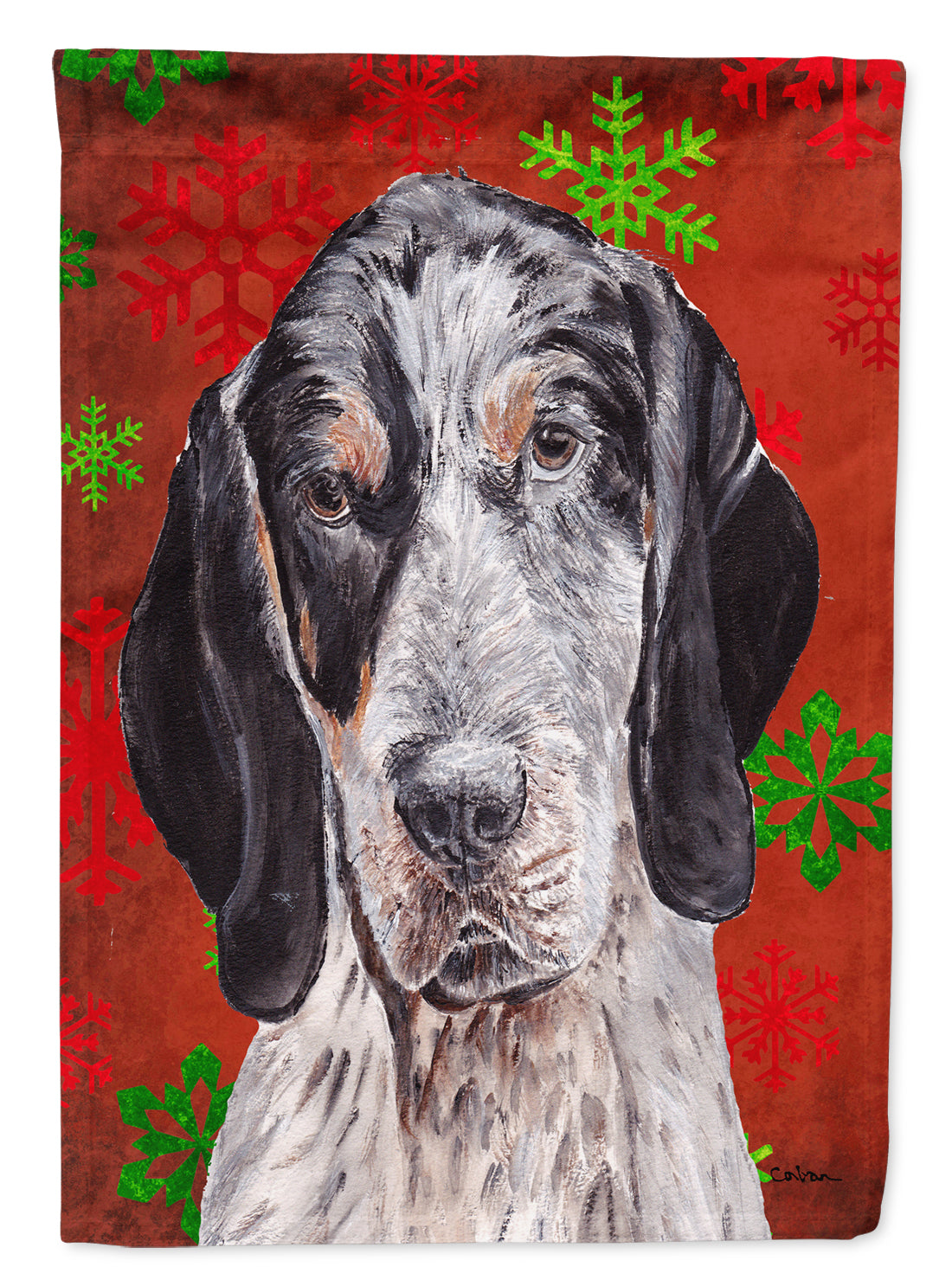 Blue Tick Coonhound Red Snowflakes Holiday Garden Flag Mailbox Decorative Yard Banner Outside Patio Artwork for Flower Beds, Garden Size, Multicolor