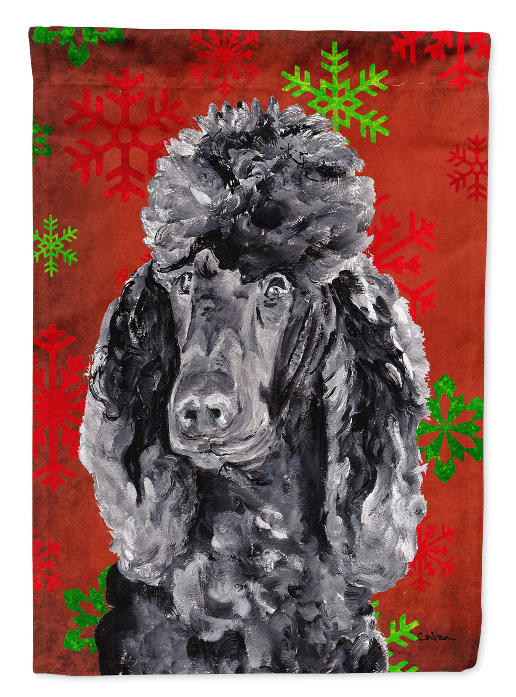 Black Standard Poodle Red Snowflakes Holiday Garden Flag Mailbox Decorative Yard Banner Outside Patio Artwork for Flower Beds, Garden Size, Multicolor
