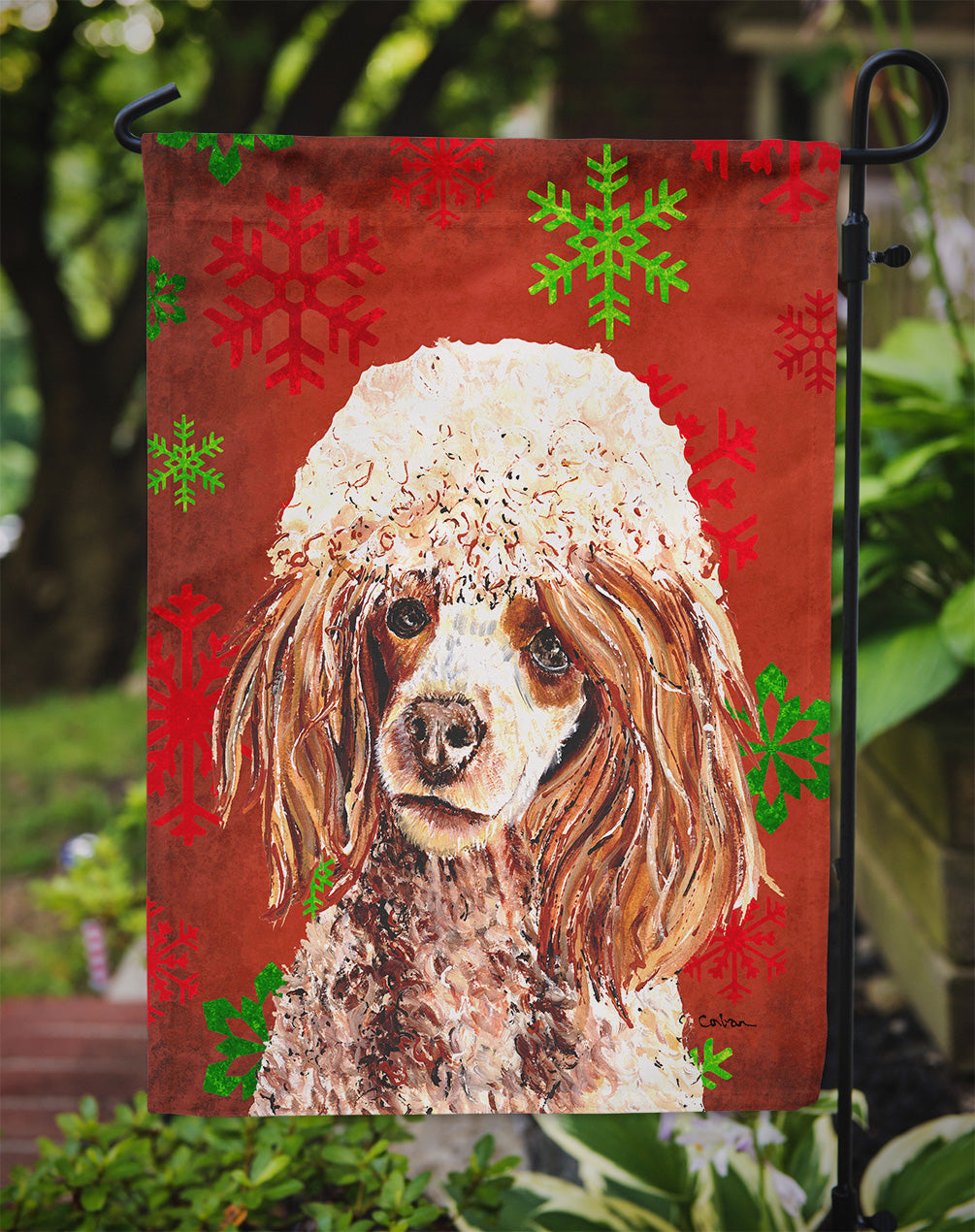 Red Miniature Poodle Red Snowflakes Holiday Garden Flag Mailbox Decorative Yard Banner Outside Patio Artwork for Flower Beds, Garden Size, Multicolor