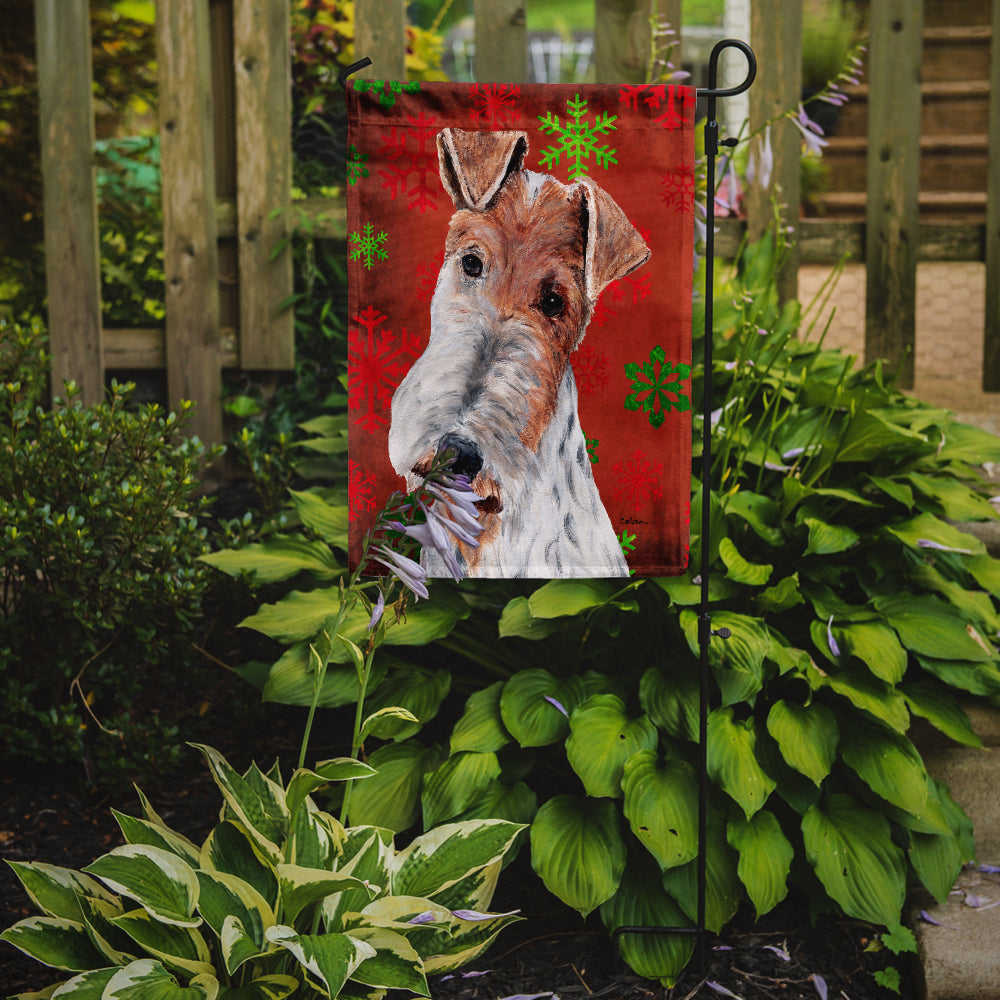 Wire Fox Terrier Red Snowflakes Holiday Garden Flag Mailbox Decorative Yard Banner Outside Patio Artwork for Flower Beds, Garden Size, Multicolor