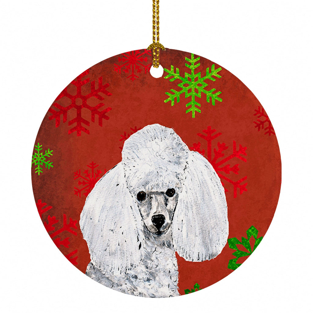 White Toy Poodle Red Snowflakes Holiday Ceramic Ornament Christmas Tree Hanging Decorations for Home Christmas Holiday, Party, Gift, 3 in, Multicolor