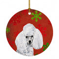 White Toy Poodle Red Snowflakes Holiday Ceramic Ornament Christmas Tree Hanging Decorations for Home Christmas Holiday, Party, Gift, 3 in, Multicolor