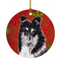Black and White Collie Red Snowflakes Holiday Ceramic Ornament Christmas Tree Hanging Decorations for Home Christmas Holiday, Party, Gift, 3 in, Multicolor