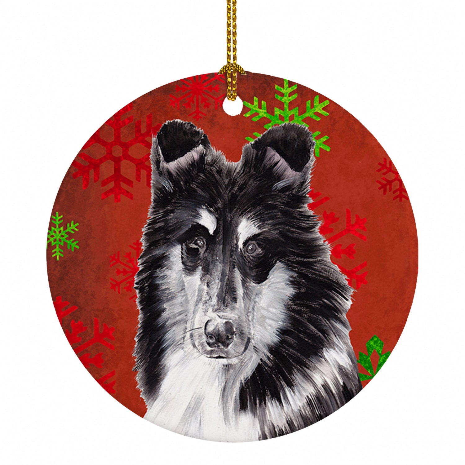 Black and White Collie Red Snowflakes Holiday Ceramic Ornament Christmas Tree Hanging Decorations for Home Christmas Holiday, Party, Gift, 3 in, Multicolor