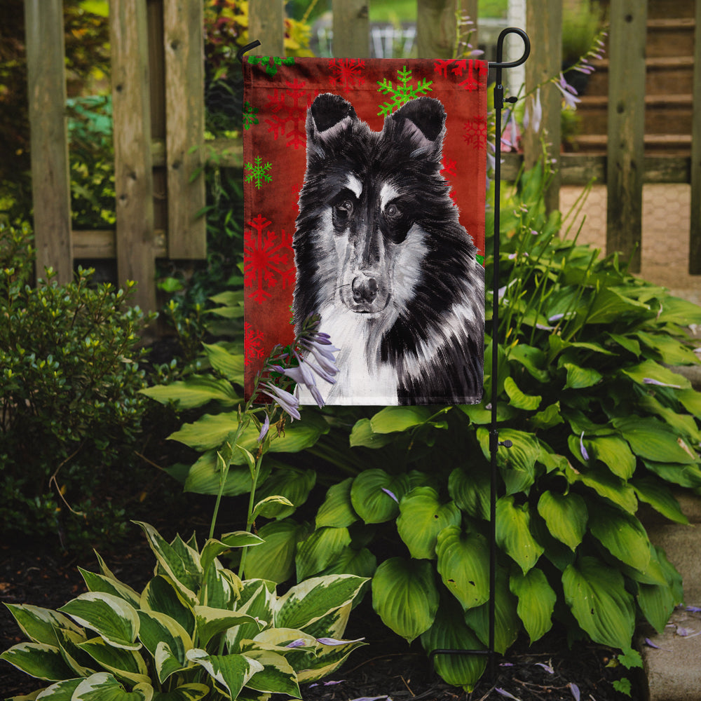 Black and White Collie Red Snowflakes Holiday Garden Flag Mailbox Decorative Yard Banner Outside Patio Artwork for Flower Beds, Garden Size, Multicolor